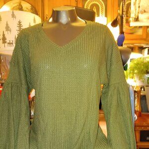 Women's UNIQUE Waffle~knit puffed sleeve Top Goucehn Brand NWT LQQK!